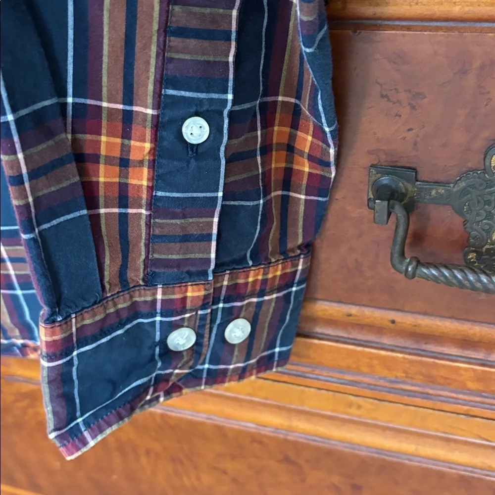 Banana Republic Untucked Slim Fit Plaid Cotton Button Down Shirt Size L Autumn